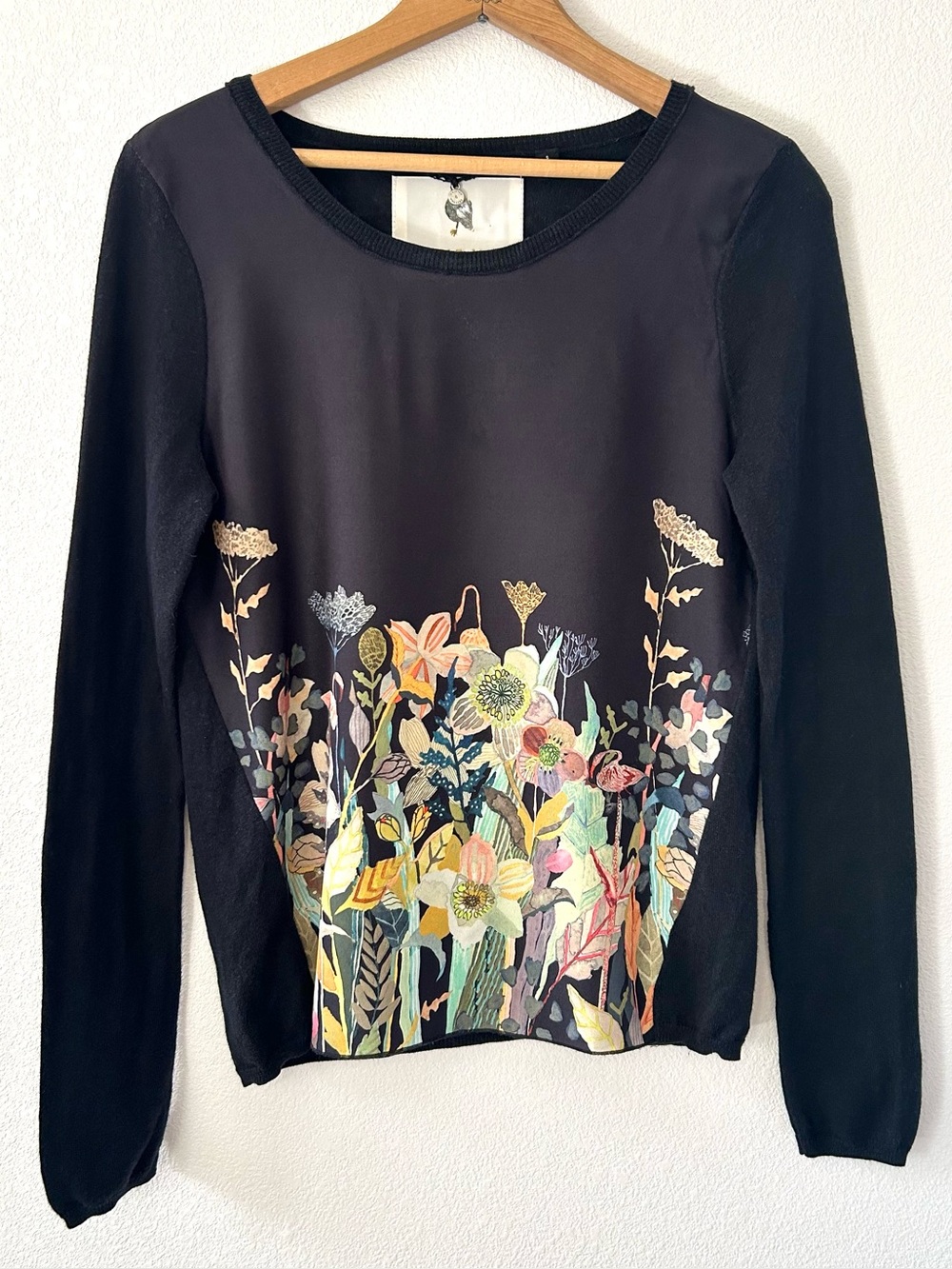 Anthropologie x Michelle Morin Flamingo Garden Art Print Knit Top Boho Size S